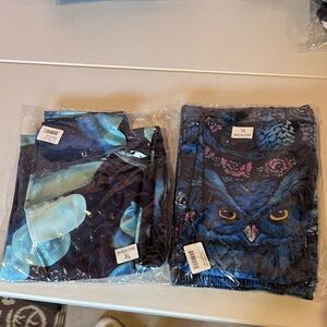 Blue Owl Print and Blue Jellyfish Leggings Bundle Women’s XL